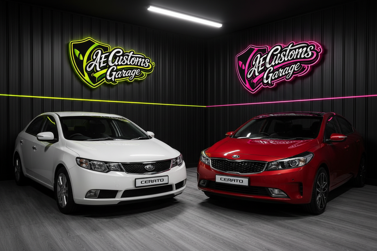 Kia Cerato Blanco y Rojo juntos en Garage AE Customs
