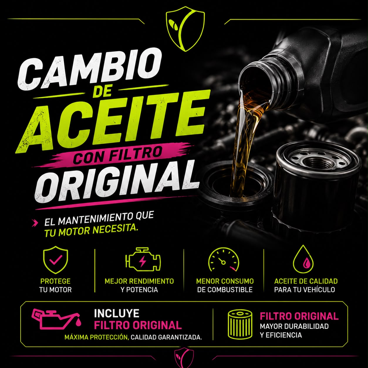 CAMBIO DE ACEITE DE MOTOR Y FILTRO ORIGINAL PARA VEHÍCULOS DESDE 2.100CC HASTA 2.500CC DIESEL